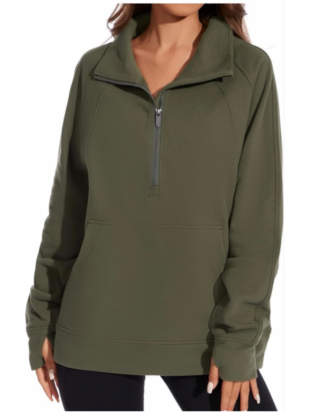 NEW Cotton Blend Fleece Sweatshirt Half Zip Oversized Pullover Loose Fit M